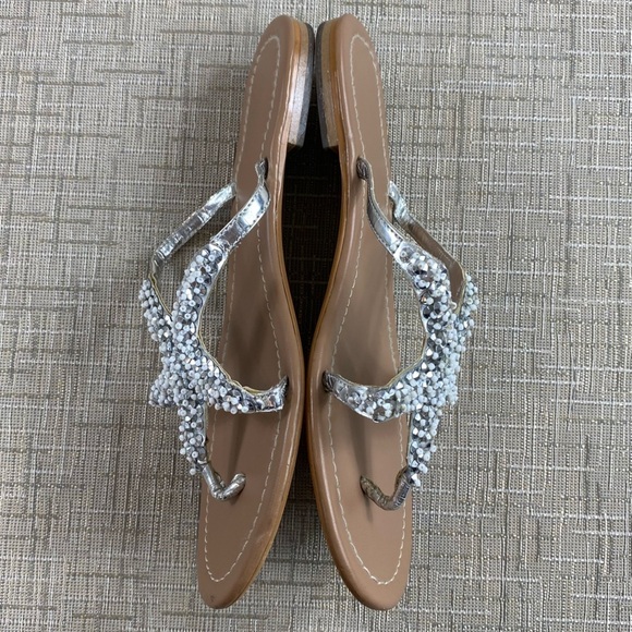 Women’s Sparkly Silver Beachy Rhinestone Starfish Flat Sandals Flip Flops Sz 6 - Picture 12 of 15